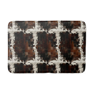 Tan Cowhide Patchwork Print Bath Mat