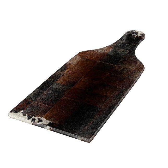 Tan Cowhide Patchwork Print Cutting Board (Corner)