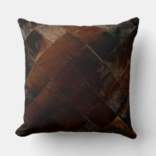 Tan Cowhide Patchwork Print Throw Pillow