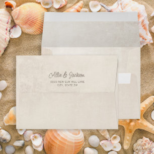 Tan Cream Beach Wedding Return Address Envelope