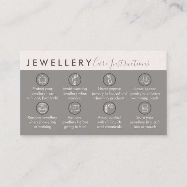 Tan Cream Beige Jewellery Aftercare Instructions Business Card (Back)