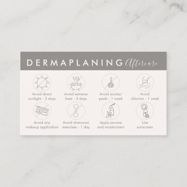 Tan Cream Dermaplaning Aftercare Post Instructions Business Card (Back)