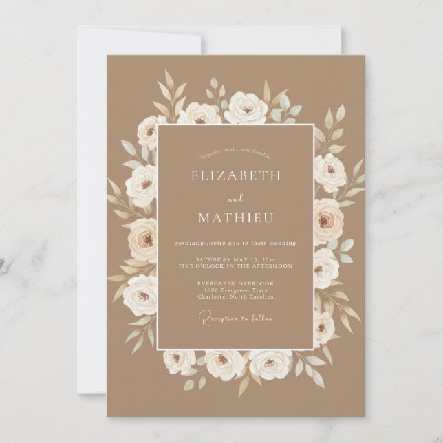 Tan Cream Floral Romance Wedding Invitation (Front)