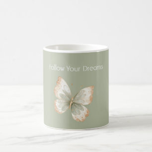 Tan Cream Green Butterfly Dreams Coffee Mug
