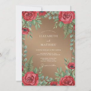 Tan Crimson Painted Wedding Invitation
