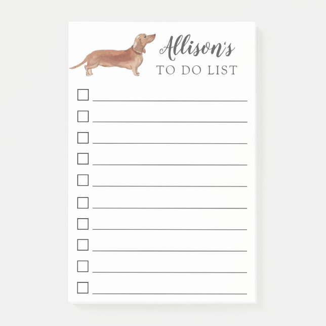 Tan Dachshund Dog Personalized To Do List Post-it Notes (Front)