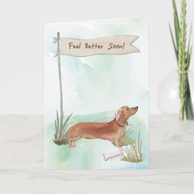 Tan Dachshund Feel Better After Surgery to Dog Card (Front)