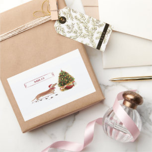 Tan Dachshund Funny Christmas Dog with Tree Sticker