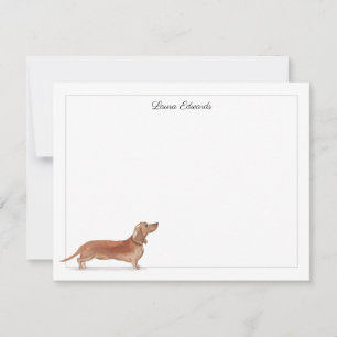 Tan Dachshund Grey Border Personalized Stationery Card
