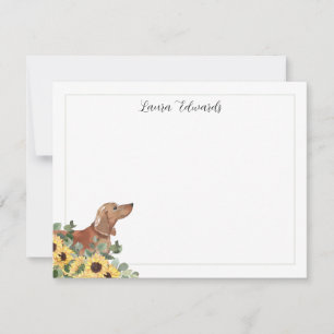 Tan Dachshund Sunflower Eucalyptus Personalized Card