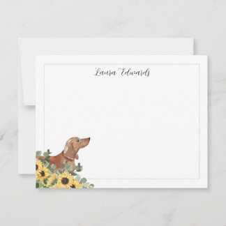 Tan Dachshund Sunflower Eucalyptus Personalized Card