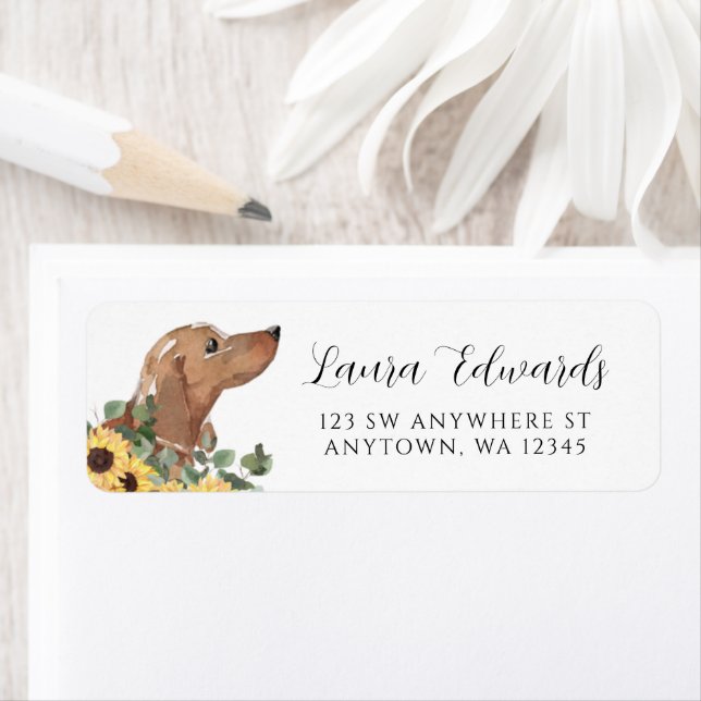 Tan Dachshund Sunflower Eucalyptus Return Address (Insitu)