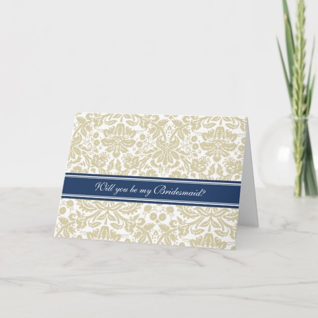 Tan Damask Bridesmaid Invitation Card (Front)