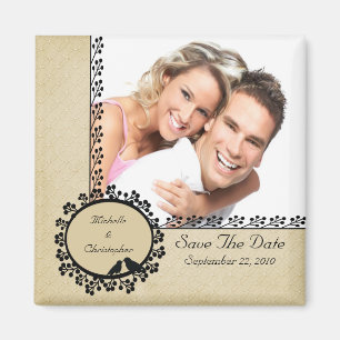 Tan Damask Inséparables Photo Save The Date Magnet