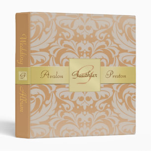 Tan Damask Monogram Gold Ribbon Album Binder