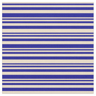 Tan & Dark Blue Coloured Lined Pattern Fabric