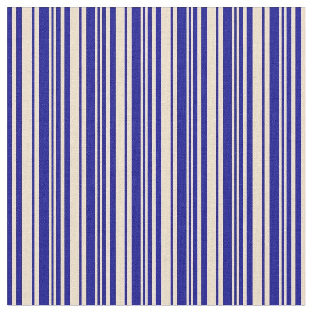 Tan & Dark Blue Striped/Lined Pattern Fabric (Close Up)