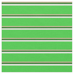 Tan, Dark Green, White & Lime Green Stripes Fabric