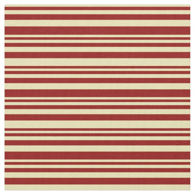 Tan & Dark Red Lined Pattern Fabric (Close Up)