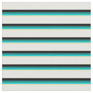 Tan, Dark Turquoise, Teal, Black, and White Lines Fabric