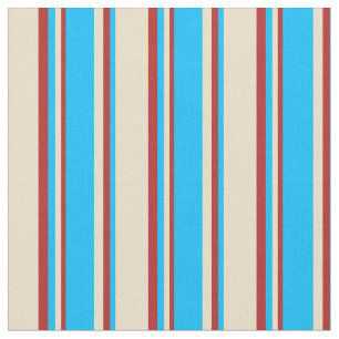 Tan, Deep Sky Blue & Red Pattern of Stripes Fabric