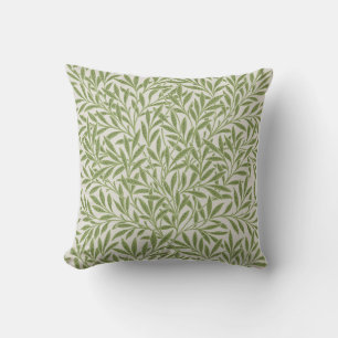 Tan Delicate Green Willow Leaves Nature Throw Pillow