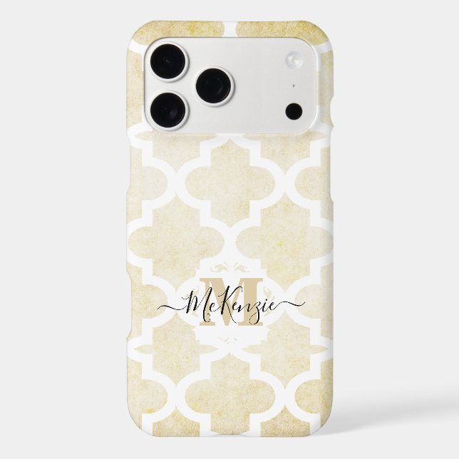 Tan Distressed Moroccan Tile Personalized iPhone (Back)