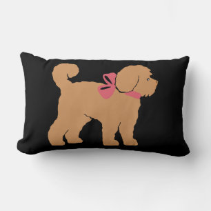 Tan Doodle Dog Black Background Pillow