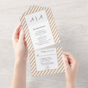 Tan et blanc rayé tout en un mariage Invitation