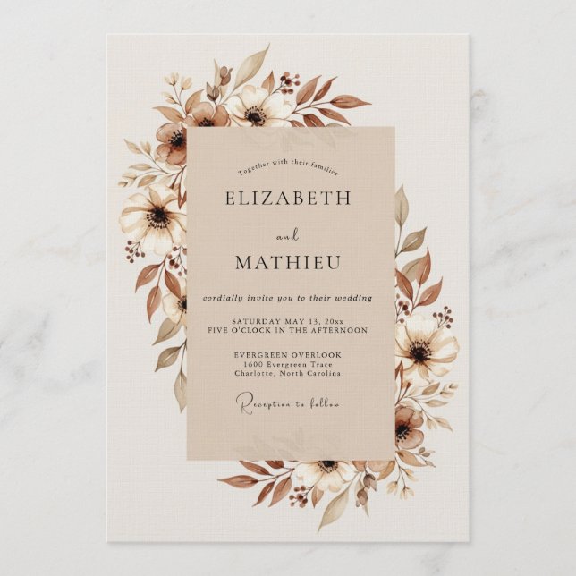 Tan Ethereal Blossom Wedding Invitation (Front)