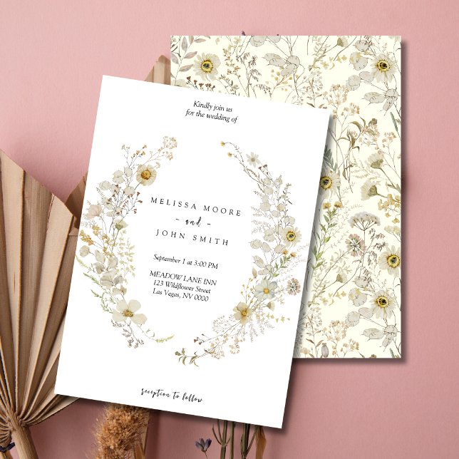 Tan Flora Boho Wildflower Wedding Invitation (Creator Uploaded)