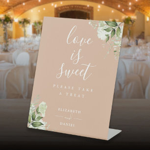 Tan Floral Greenery Love Is Sweet Favour Pedestal Sign