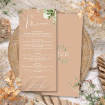 Tan Floral Greenery Monogram Wedding Dinner Menu<br><div class="desc">This elegant tan floral botanical greenery leaves wedding menu can be personalized with your information in chic typography with your monogram initials on the reverse. Designed by Thisisnotme©</div>
