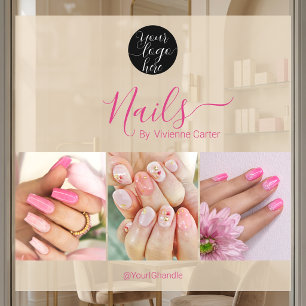 Tan Fuchsia Pink Script Logo Photo Nail Salon Window Cling