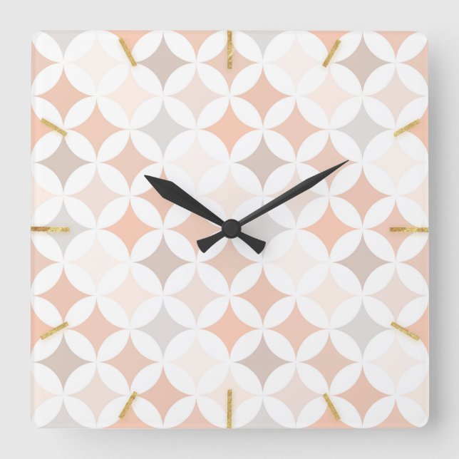 Tan Geometric Diamond Circles  Square Wall Clock (Front)