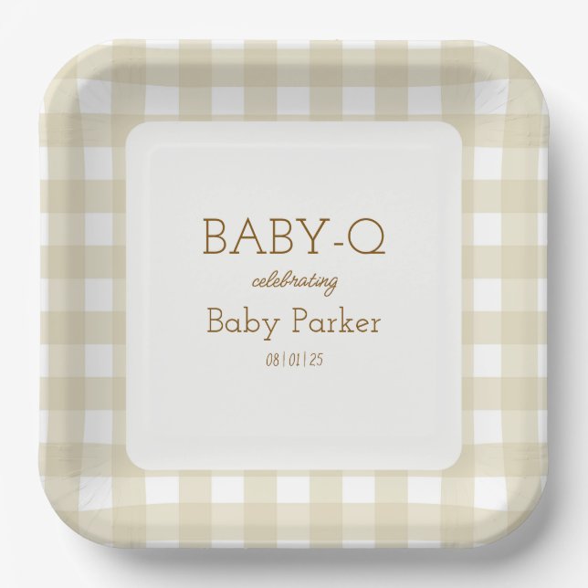 Tan Gingham Baby-Q Square Plate 2 (Front)