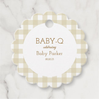 Tan Gingham Baby Shower Favour Tag