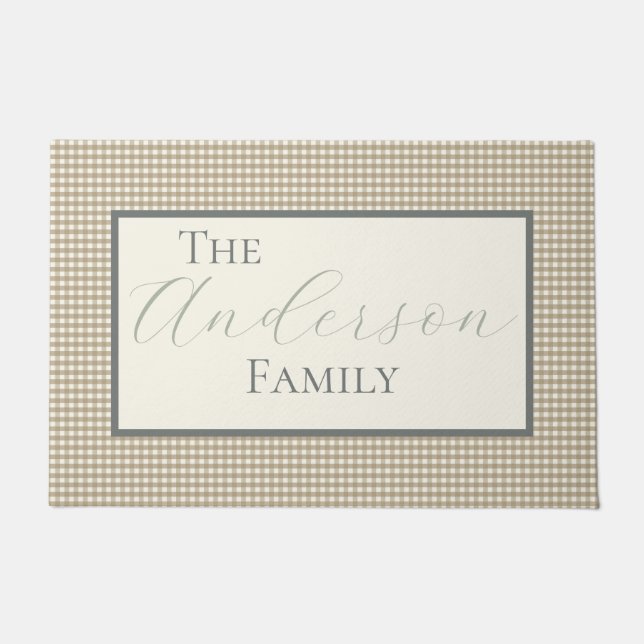 Tan Gingham Check Doormat (Front)