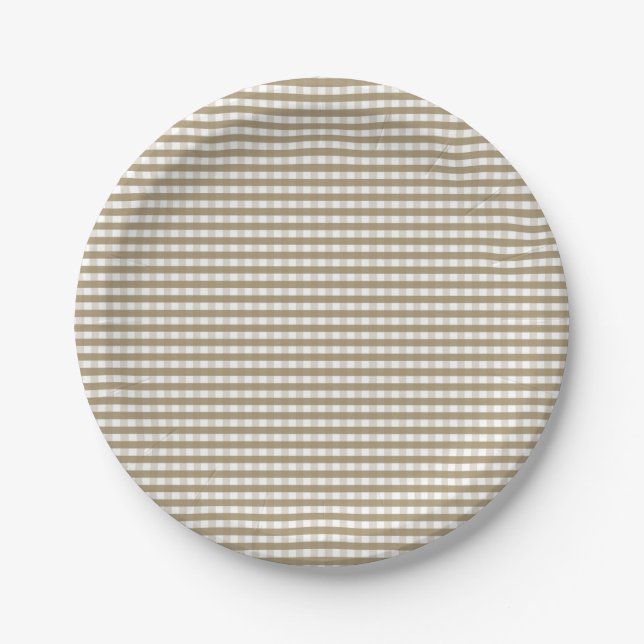 Tan Gingham Pattern Paper Plate (Front)