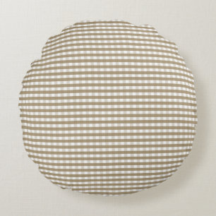 Tan Gingham Pattern Round Pillow