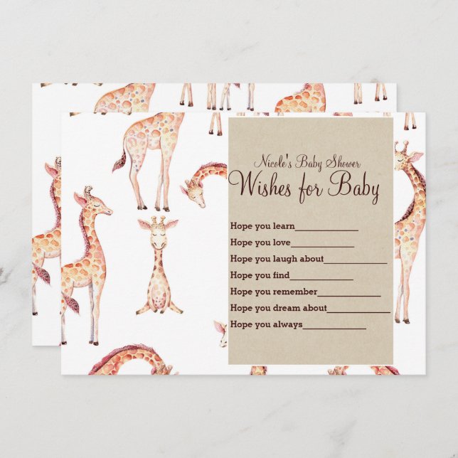 Tan Giraffes & Kraft Wishes for Baby Shower Game Invitation (Front/Back)