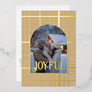 Tan & Gold Gingham Christmas Holiday Photo