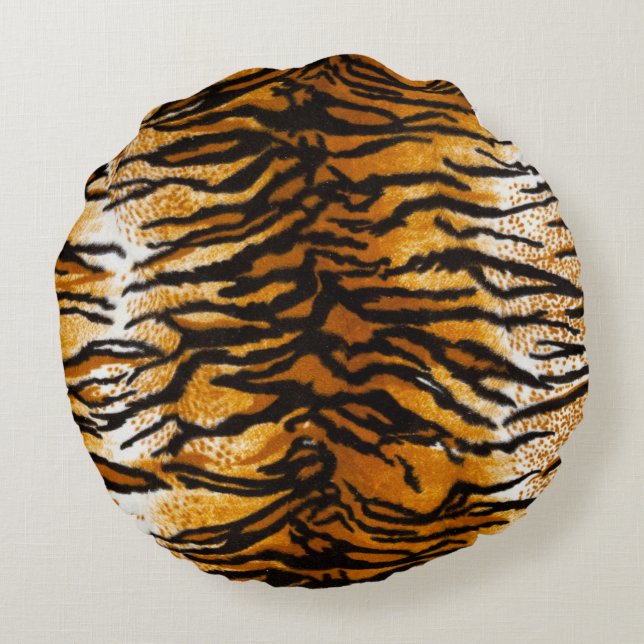 Tan & Gold Tiger Print Round Throw Pillow (Back)