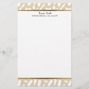 Tan Gold White Personalized Stationery