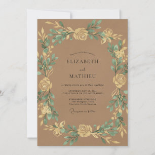 Tan Gold Wreath Wedding Invitation
