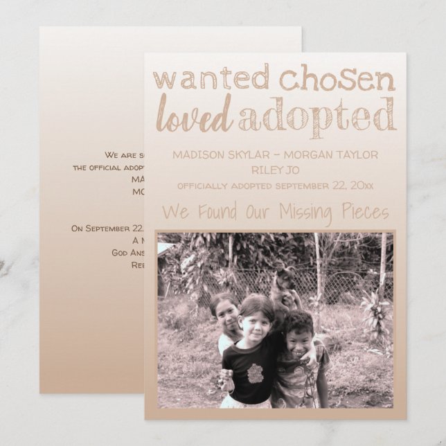 Tan Gradient Wanted Chosen Loved Adopted Announcement (Front/Back)
