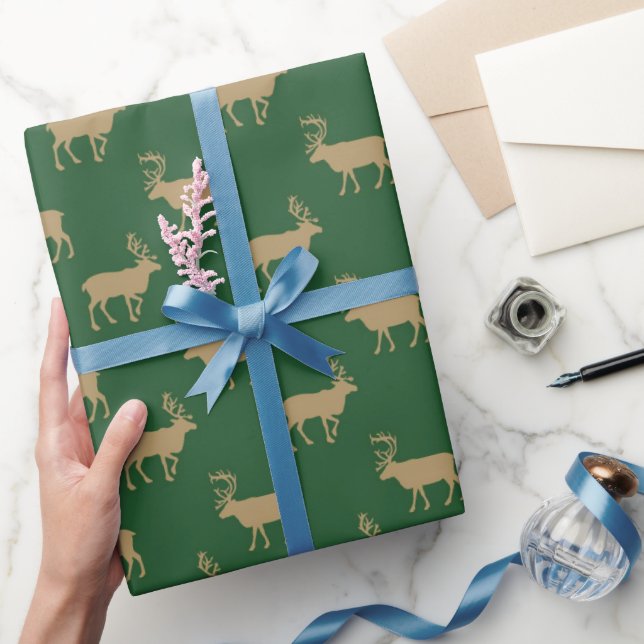tan green Country moose wrapping paper (Gifting)