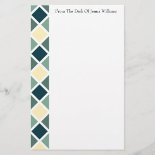Tan & Green Diamond Pattern Stationery
