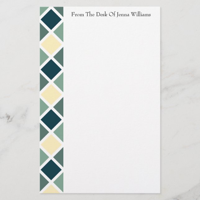 Tan & Green Diamond Pattern Stationery (Front)
