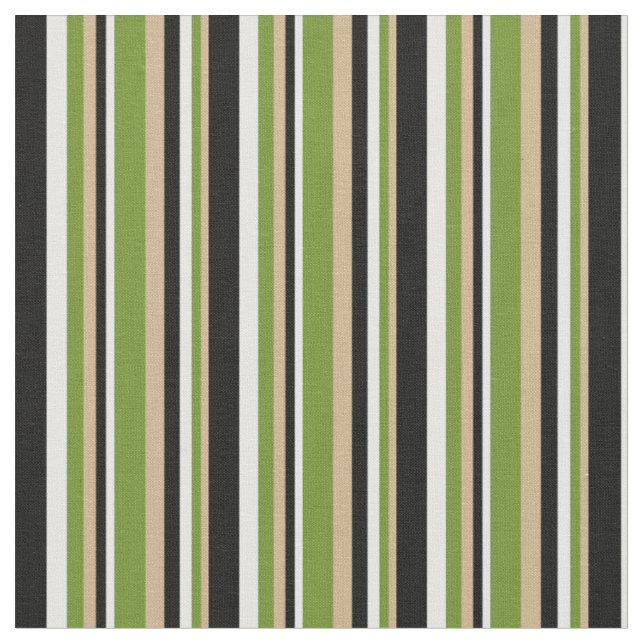 Tan, Green, Mint Cream, and Black Stripes Pattern Fabric (Close Up)